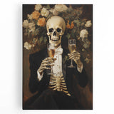 Spooky Wall Art - Elegant Skeleton Champagne Halloween Canvas