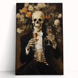 Spooky Wall Art - Elegant Skeleton Champagne Halloween Canvas