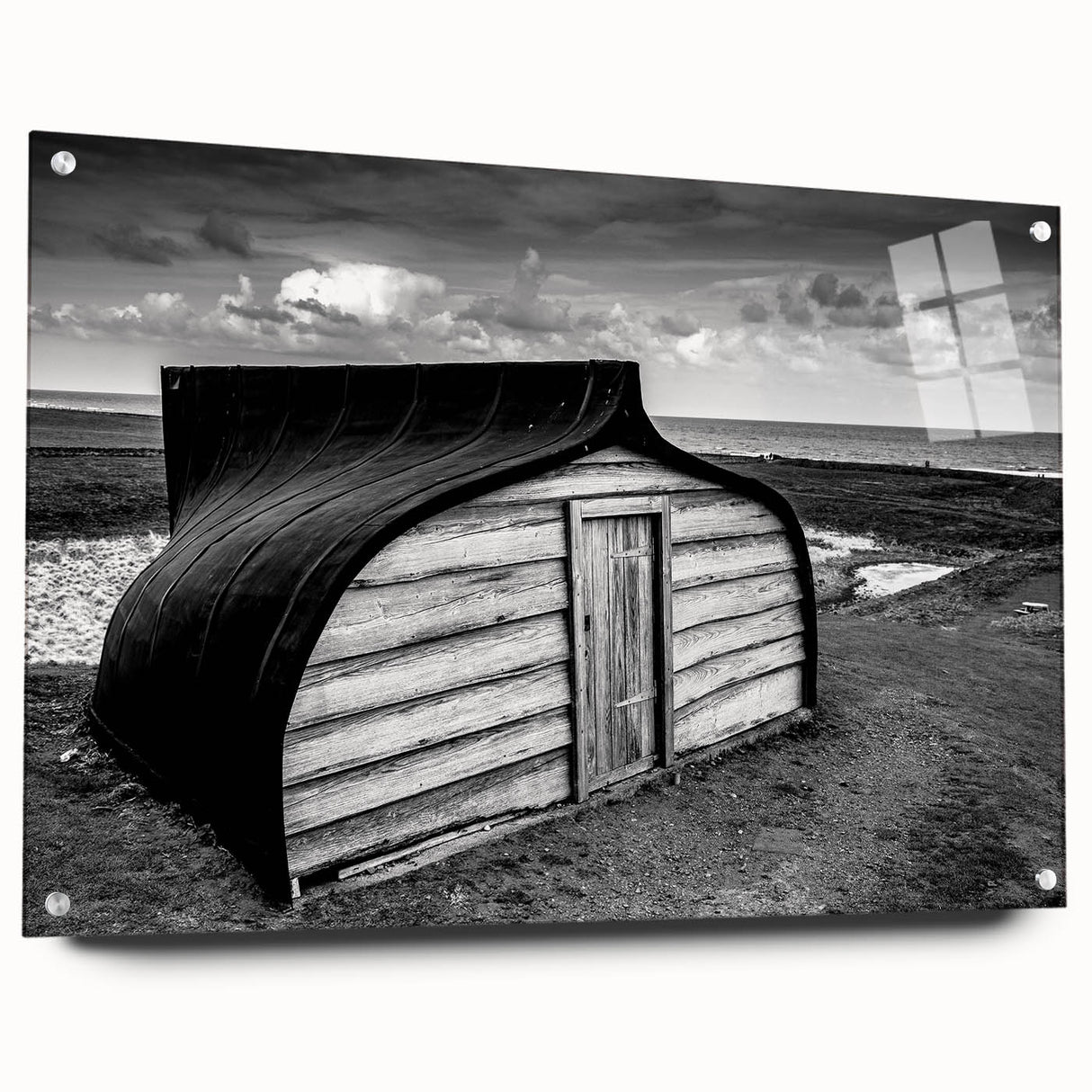 Landscape barn wall art displayed in a side view, crafted from acrylic glass, highlighting vibrant colors and intricate details, ideal for rustic home decor.