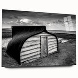 Acrylic glass wall art depicting a serene landscape featuring a rustic barn surrounded by lush greenery, showcasing vibrant colors and intricate details, ideal for home decor.