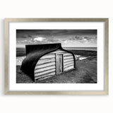 Landscape barn wall art framed in silver with a white mat, showcasing rustic charm and elegance, perfect for home decor in farmhouse style.