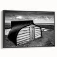 Framed canvas wall art showcasing a scenic landscape featuring a rustic barn, presented in a sleek black frame. The piece adds a touch of countryside charm to any decor, emphasizing earthy tones and a serene atmosphere. Perfect for enhancing living spaces or as a thoughtful gift for art lovers.