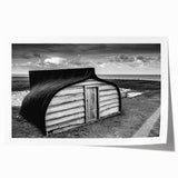 Rolled print of a serene landscape featuring a rustic barn surrounded by lush greenery, showcasing warm earth tones, ideal for farmhouse decor or art enthusiasts.