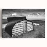 Landscape canvas wall art depicting a rustic barn surrounded by lush greenery under a blue sky, ideal for farmhouse decor and country-themed interiors.