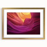 Elegant landscape art print of canyons framed with a mat and gold trim, showcasing earthy tones and dramatic rock formations, perfect for home decor enhancement.