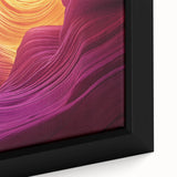 Close-up view of a framed landscape canvas showcasing vibrant canyons with rich earthy tones, perfect for enhancing home decor and nature-themed interiors.