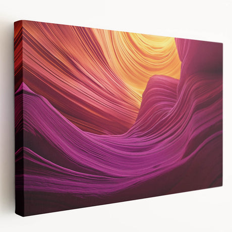 Stretched canvas artwork depicting a stunning landscape of vibrant canyons in warm earth tones, showcasing intricate details and textures, perfect for home decor.