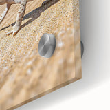 Close-up of a vibrant desert landscape design on acrylic glass, showcasing rich colors and intricate details, perfect for modern home decor.