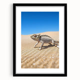 Framed desert landscape artwork with a black mat, showcasing vibrant earthy tones and intricate details. Perfect for modern home decor or nature-themed interiors.