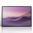 Framed acrylic artwork showcasing a serene desert landscape with rolling dunes in soft beige and golden hues, set against a sleek black frame, perfect for modern decor.