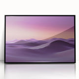 Framed acrylic artwork showcasing a serene desert landscape with rolling dunes in soft beige and golden hues, set against a sleek black frame, perfect for modern decor.