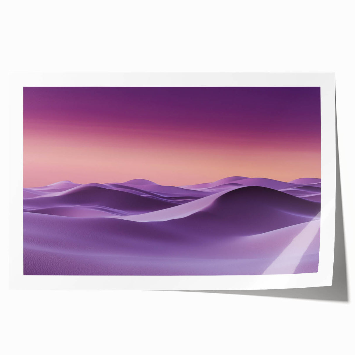 Vibrant rolled canvas print showcasing scenic sand dunes at sunset, featuring warm hues of orange and yellow, elegantly packaged in a protective cardboard tube.