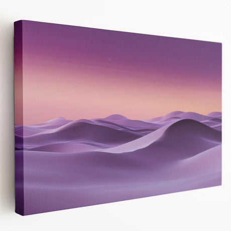 Stretched canvas artwork depicting serene sand dunes in a desert landscape, featuring warm earth tones and soft shadows, ideal for home decor.