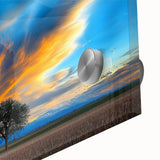 Close-up of a vibrant acrylic landscape artwork featuring lush green fields and a bright blue sky, ideal for home decor or art enthusiasts.