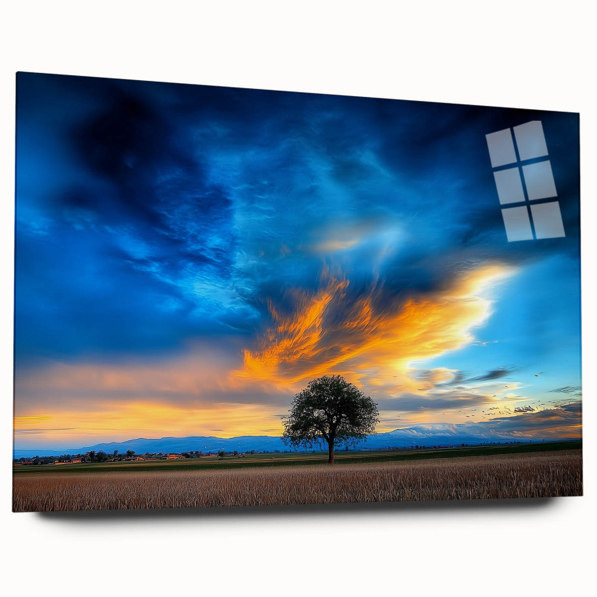 Vibrant acrylic artwork depicting serene landscapes, showcasing rolling fields under a bright sky, designed to enhance modern home decor with a side view presentation.