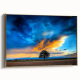 Framed canvas artwork depicting a serene landscape of golden fields, showcasing rich textures and vibrant colors, perfect for home decor and art enthusiasts.