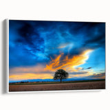 Framed canvas artwork depicting vibrant landscapes with rolling green fields and a serene blue sky, showcasing a modern aesthetic suitable for home decor.