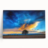 Vibrant stretched canvas artwork depicting serene green fields under a blue sky, ideal for home decor. The piece adds a calming atmosphere to any space.