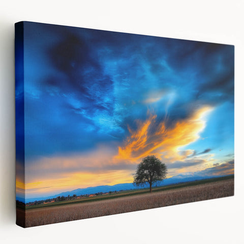 Vibrant landscape canvas artwork featuring rolling green fields and a serene sky, showcasing a side view with rich colors and textured details, perfect for home decor.