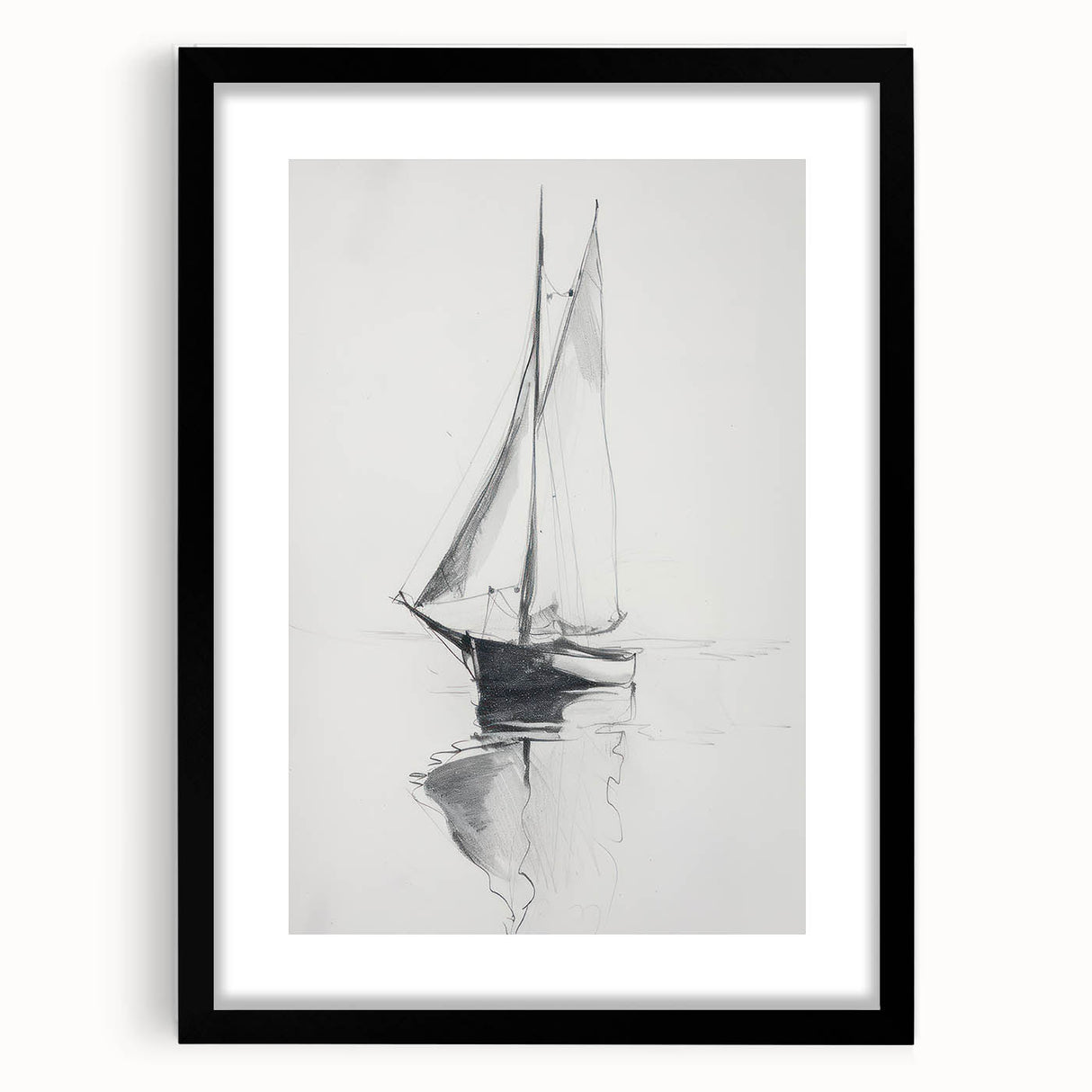 Black framed landscape artwork with a mat, showcasing a serene natural scene, ideal for home decor. The elegant design enhances modern interiors.