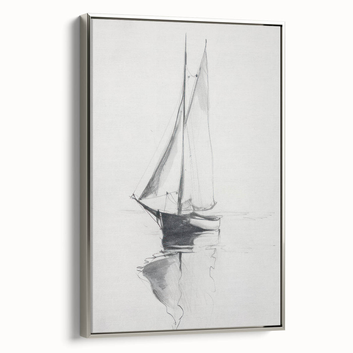 Framed canvas artwork showcasing a serene landscape scene with vibrant colors, displayed with a sleek silver frame, adding elegance to home decor. Perfect for enhancing interior spaces.
