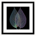 Extra large abstract art print featuring textured close-ups of leaves in vibrant colors, framed in black.