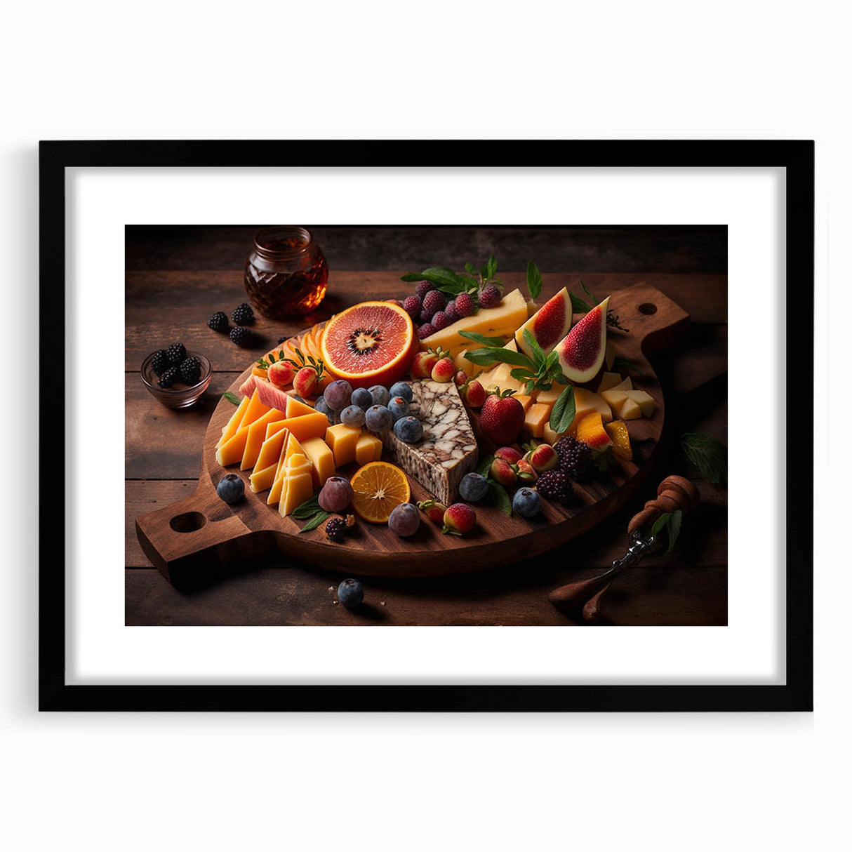 Gourmet Cheese & Fruit Board – Rustic Kitchen Food Art Print