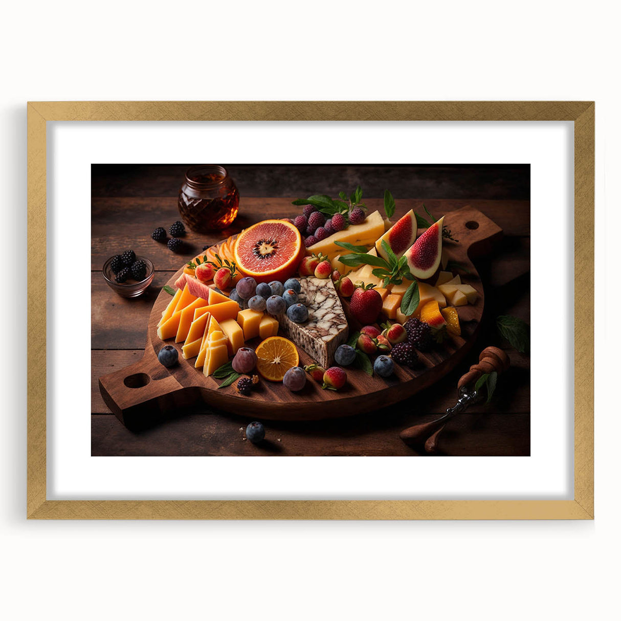 Gourmet Cheese & Fruit Board – Rustic Kitchen Food Art Print