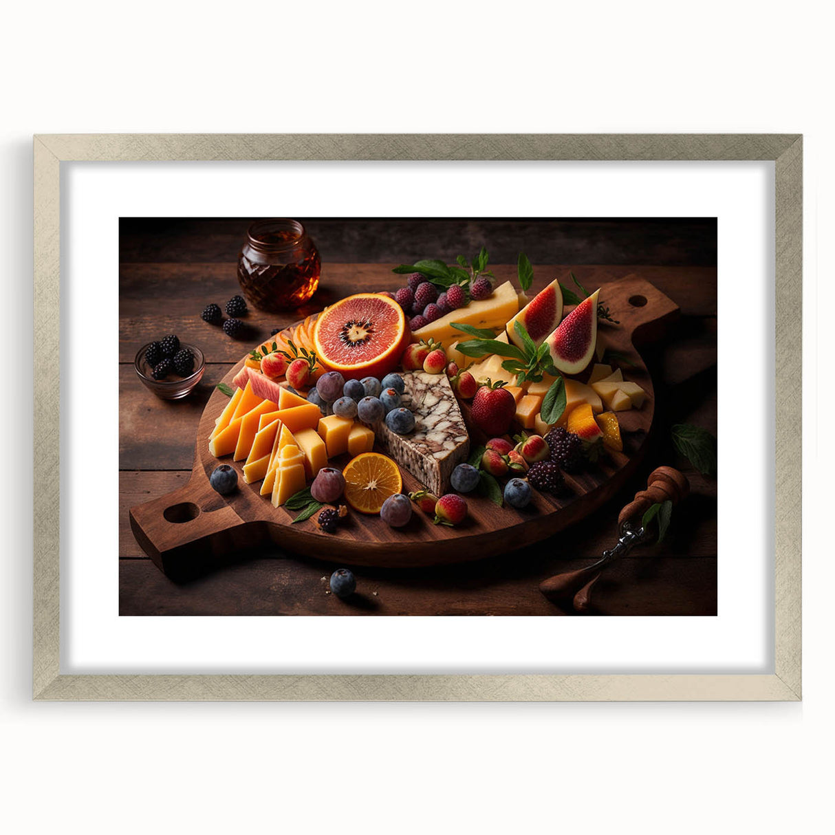 Gourmet Cheese & Fruit Board – Rustic Kitchen Food Art Print