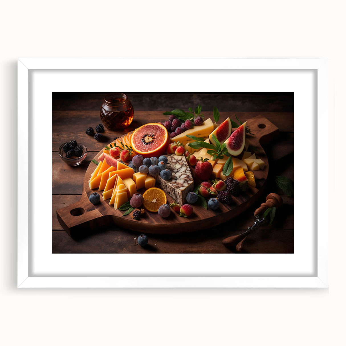 Gourmet Cheese & Fruit Board – Rustic Kitchen Food Art Print