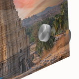 Large abstract wall art featuring a mid-century modernist style scene of an Indian landscape in muted earth tones.