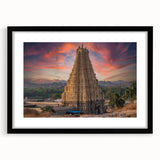 Extra large abstract art print featuring colorful, textured scenery of India, framed in black, ideal for living room decor.