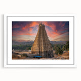 Abstract art print featuring a vibrant, multicolored Indian landscape on a white-framed canvas.