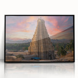 Large abstract wall art depicting a vibrant Indian landscape on black framed acrylic, suited for modern decor.