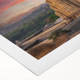 Art deco poster featuring a vibrant Indian landscape on rolled canvas, suitable for dining room decor.