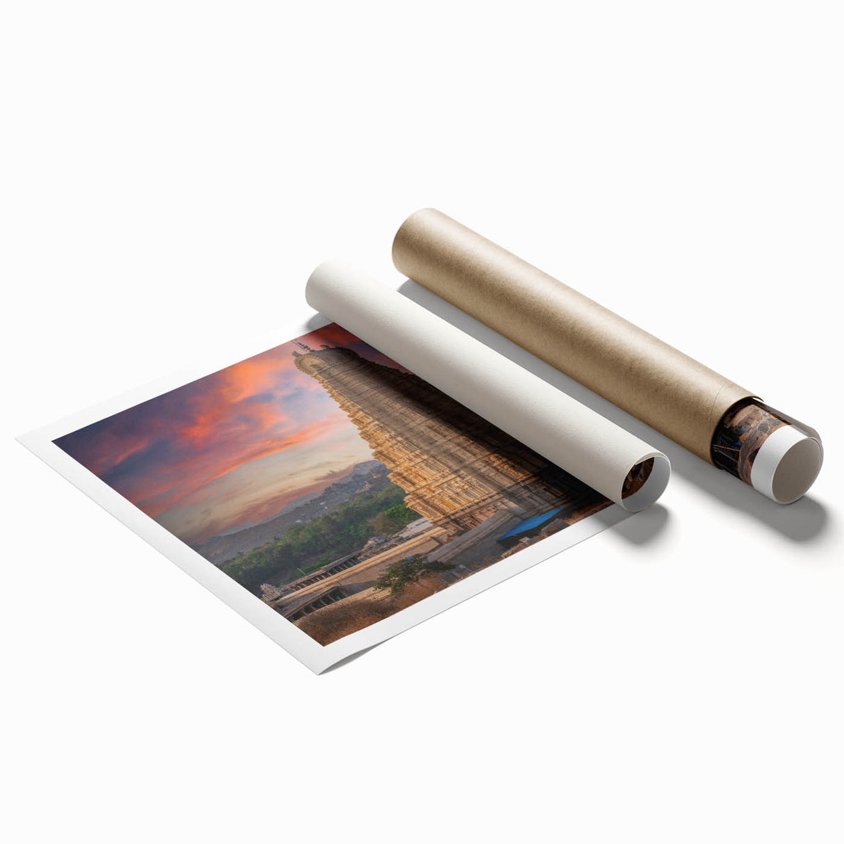 Extra large rolled print of a floral scene in India, using muted earth tones, ideal for classy bathroom wall art.