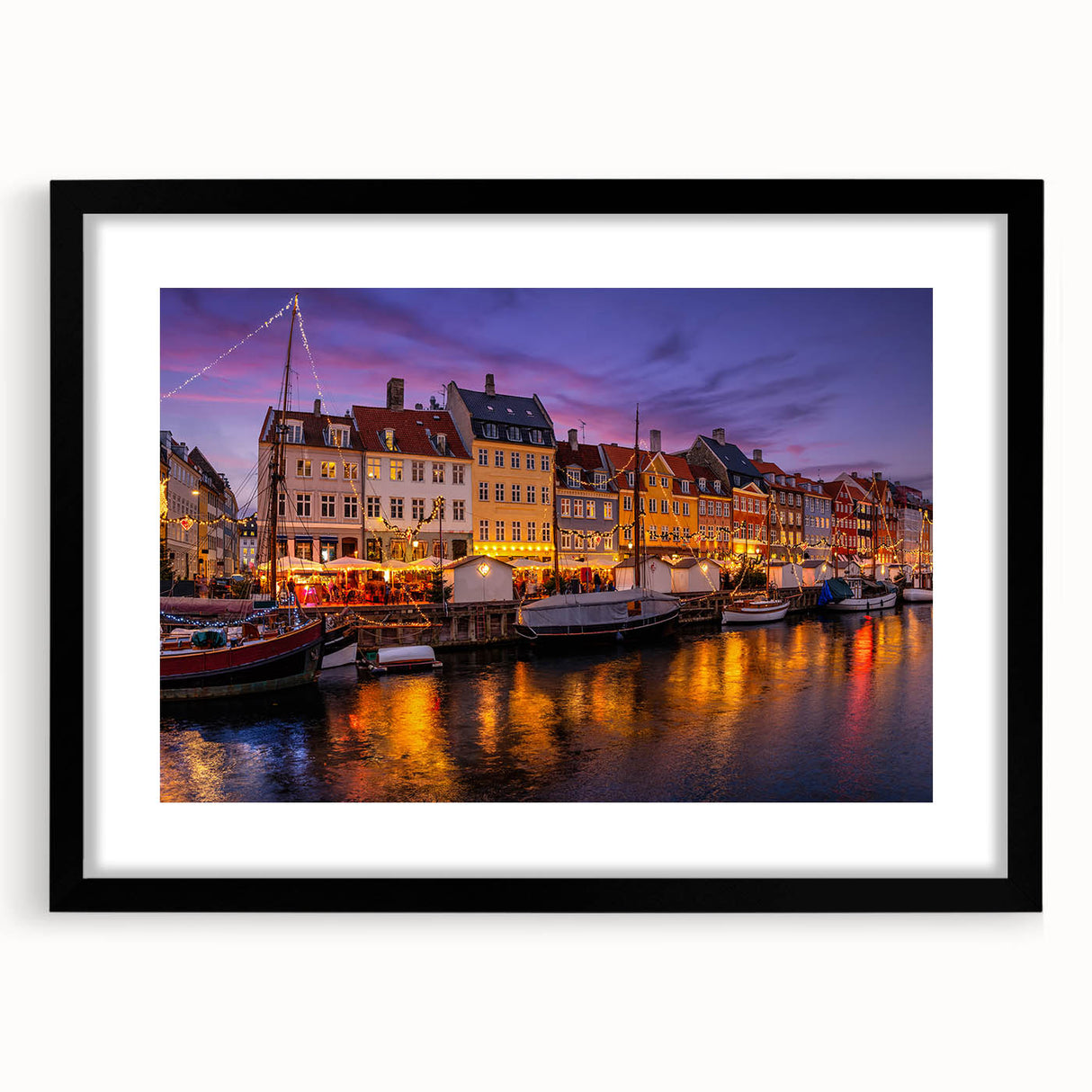 Extra large abstract art print depicting a colorful, textured European scenery on a black framed canvas.