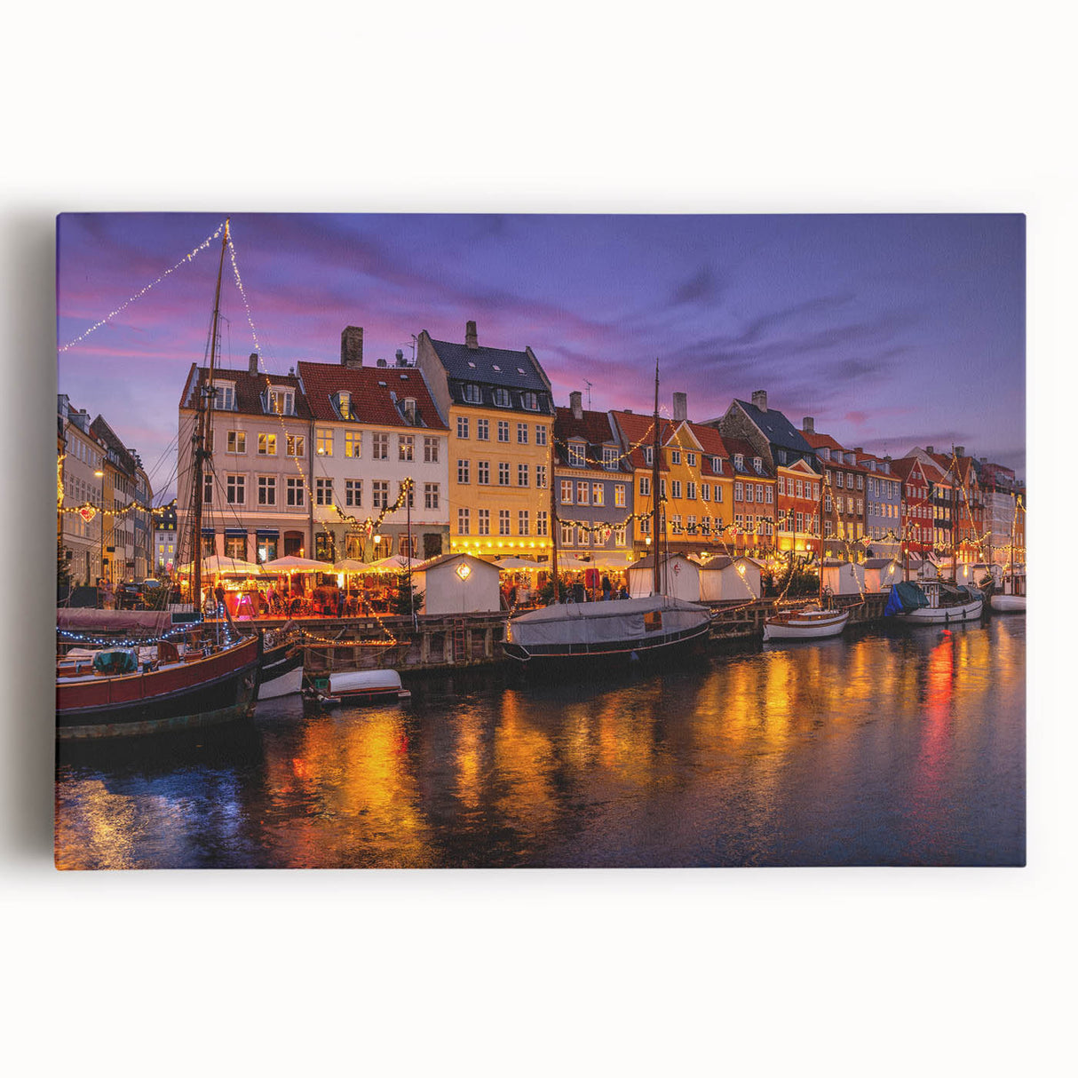 Black and white photograph of a European cityscape on stretched canvas, ideal for kitchen wall art or bedroom decor.