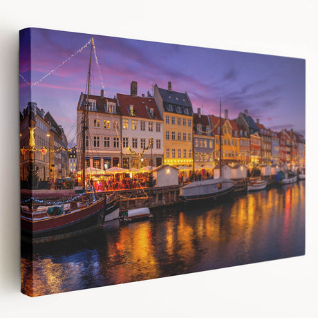 Large stretched canvas featuring a serene Denmark landscape in soft blue and green tones, ideal for kitchen wall art.