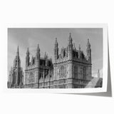 Rolled print of London scenery with floral accents in soft color tones, suitable for art wall dining room.