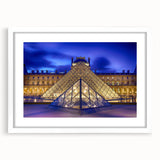 Textured art print of an abstract Paris skyline in muted gray and blue tones, framed with a white mat.