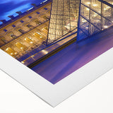 Art deco poster of Paris skyline in muted gray and blue tones on rolled canvas, ideal for dining room wall art.