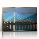 Art deco poster of a European cityscape in Latvia, rendered in muted gold tones on a framed acrylic.