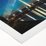 Art Deco poster of a European cityscape in muted brown and beige tones on rolled canvas, suitable for dining room decor.