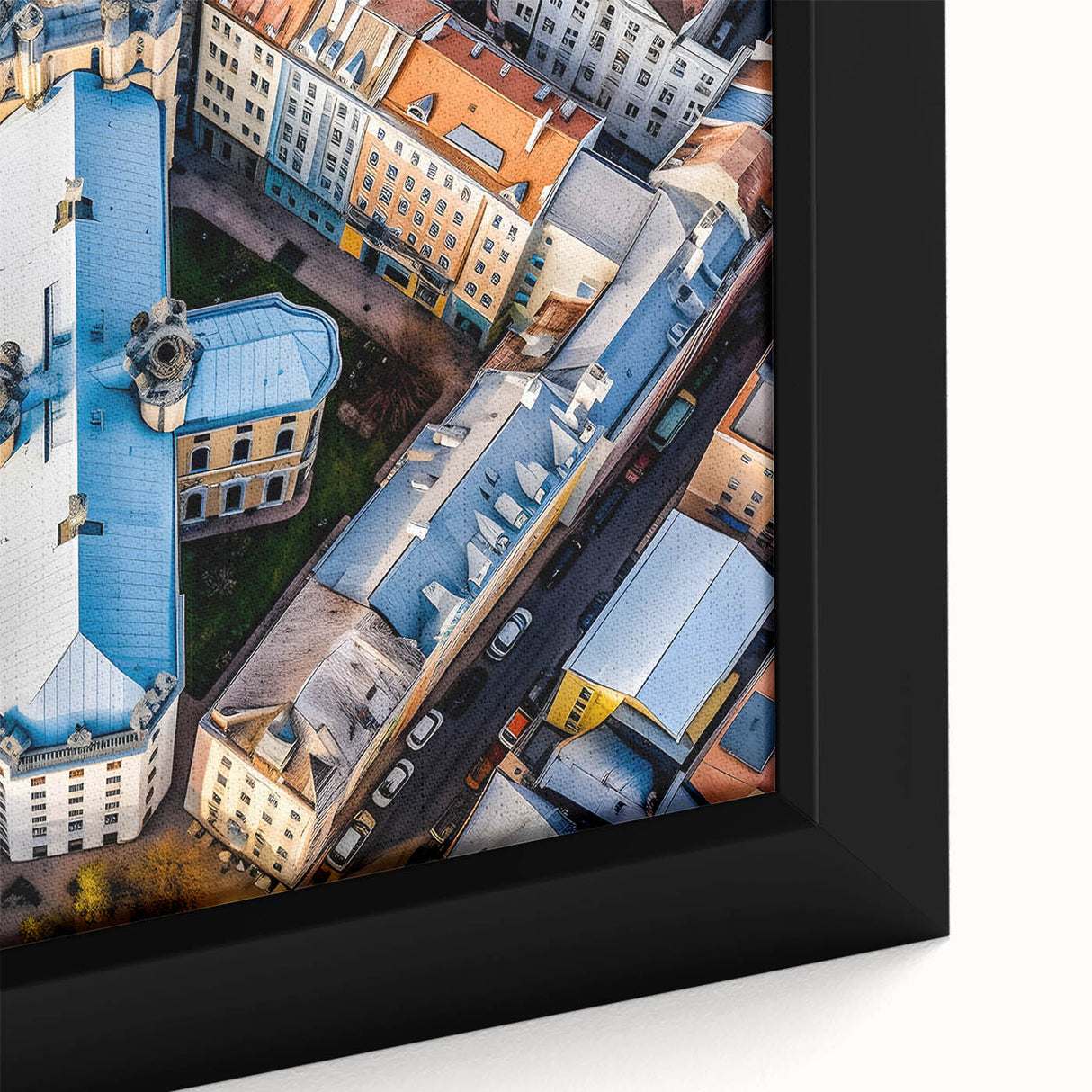 Black wall art featuring a textured, colorful Lithuanian landscape on an extra large framed canvas.