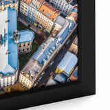 Black wall art featuring a textured, colorful Lithuanian landscape on an extra large framed canvas.