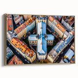 Framed canvas of a vintage-style Lithuanian landscape in muted gold and black tones, ideal for bedroom wall art.