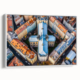 Vintage poster art of a European Lithuanian scenery on framed canvas, featuring vibrant colors, ideal for living room decor.