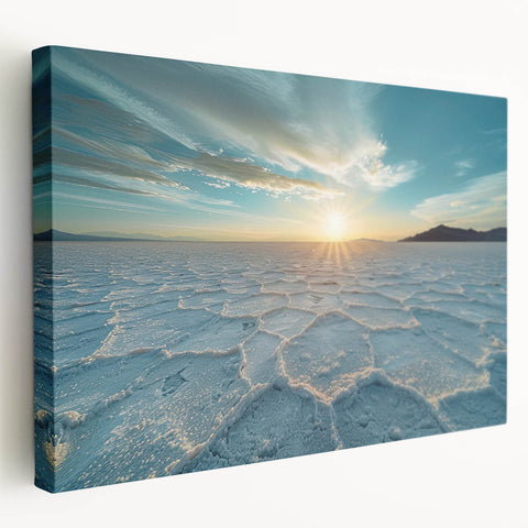 Panoramic view of Bolivian landscape on large stretched canvas, featuring earthy tones, ideal for kitchen wall art.