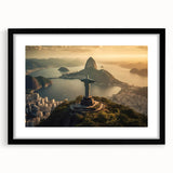 Extra large abstract art print of a colorful, textured Brazilian scenery on a black framed canvas.